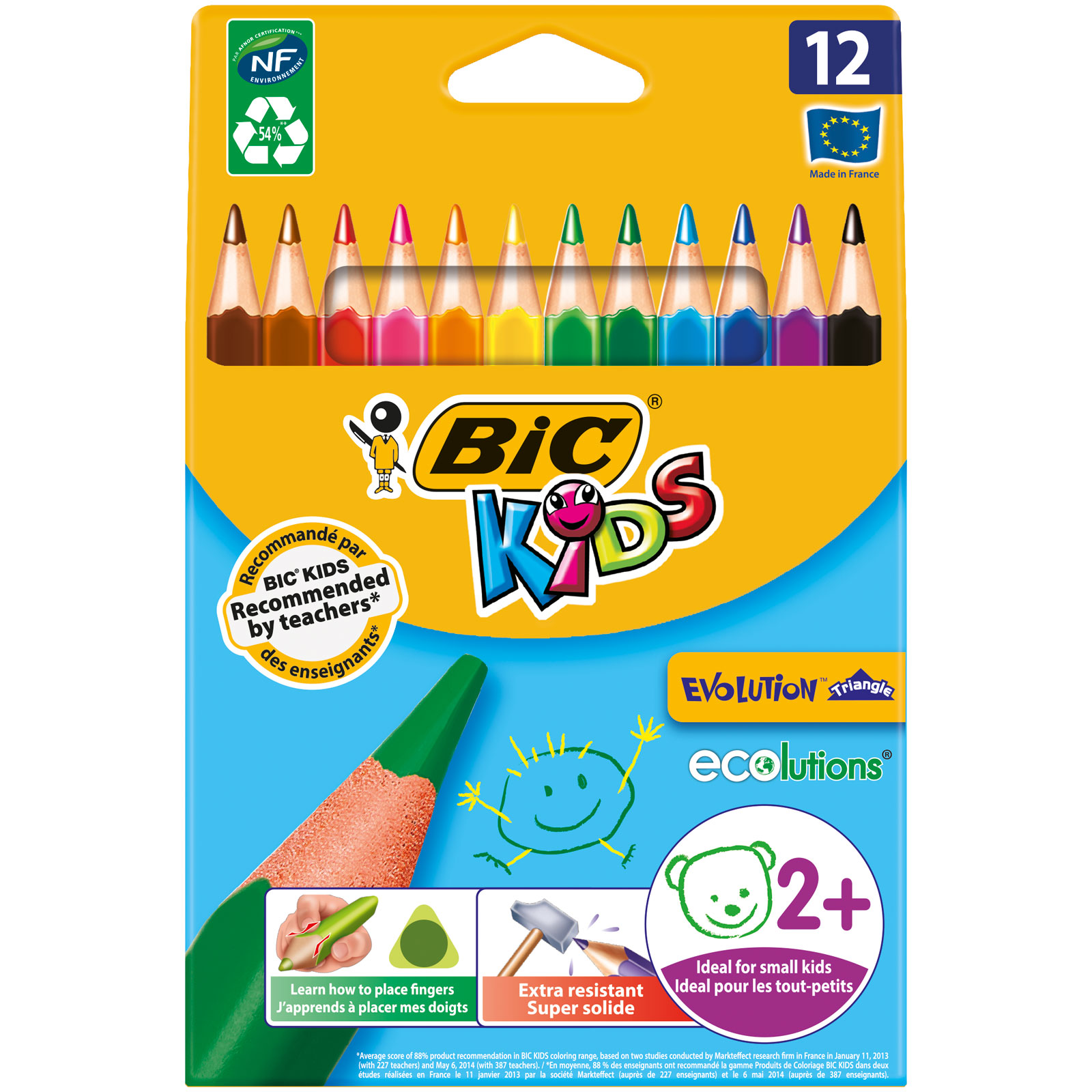 Bic Evolution Üçgen Jumbo Kuru Boya Kalemi 12`li