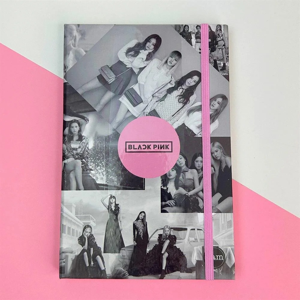 Bam Lastikli Defter Sert Kapak Çizgisiz 160yp-Black Pink Siyah Beyaz