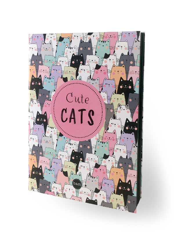 Bam 14,8x21 Lastikli Defter Siyah Yaprak-Cute Cats