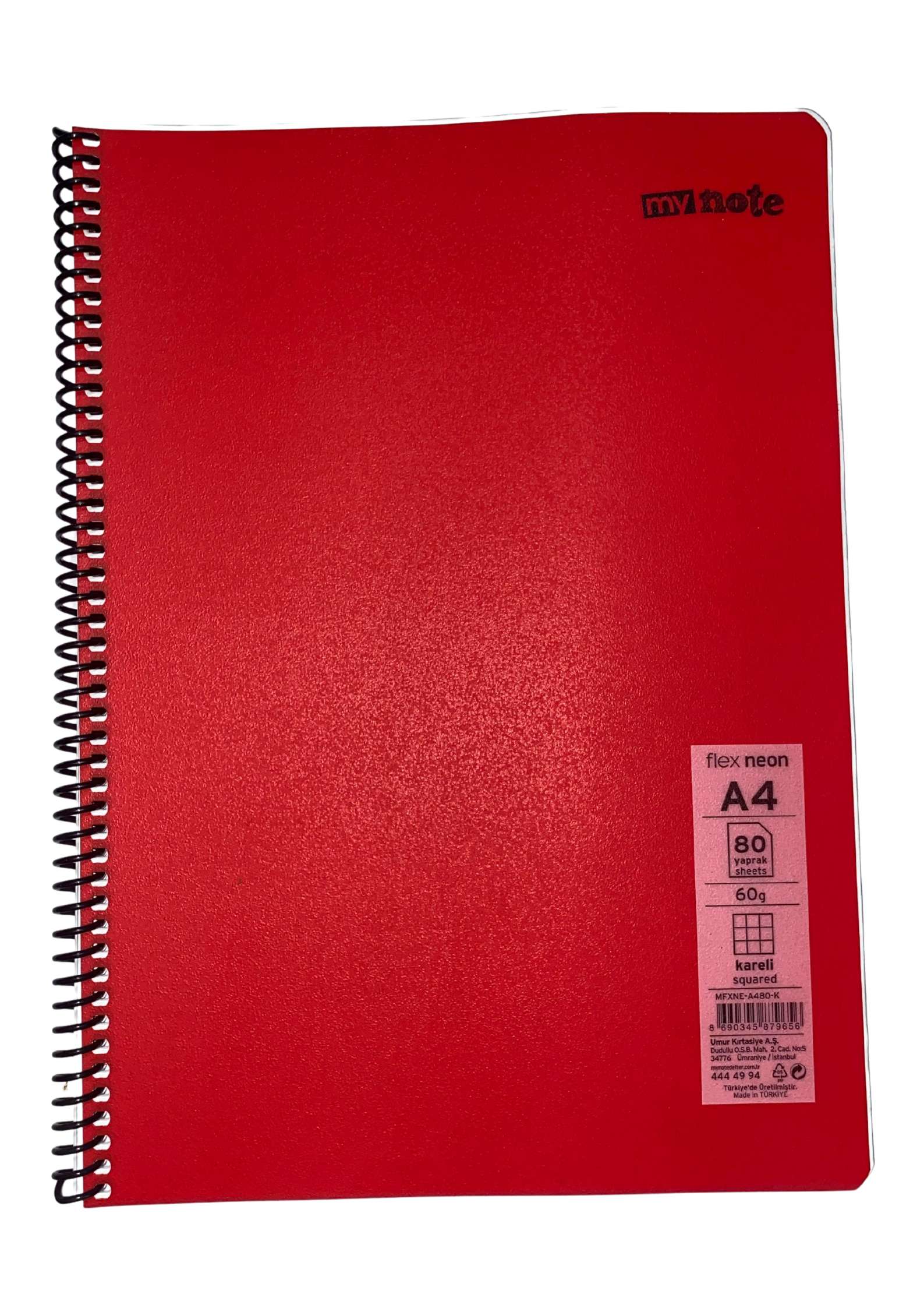 Mynote Flex Neo Defter A4 80 Yp Kareli - Kırmızı