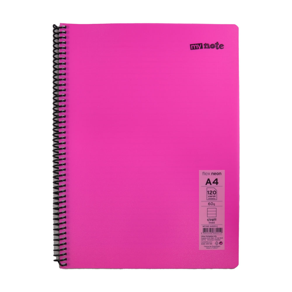 Mynote Flex Neon Defter A4 120yp Çizgili - Pembe