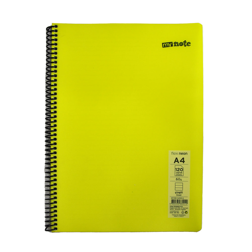 Mynote Flex Neon Defter A4 120yp Çizgili - Sarı