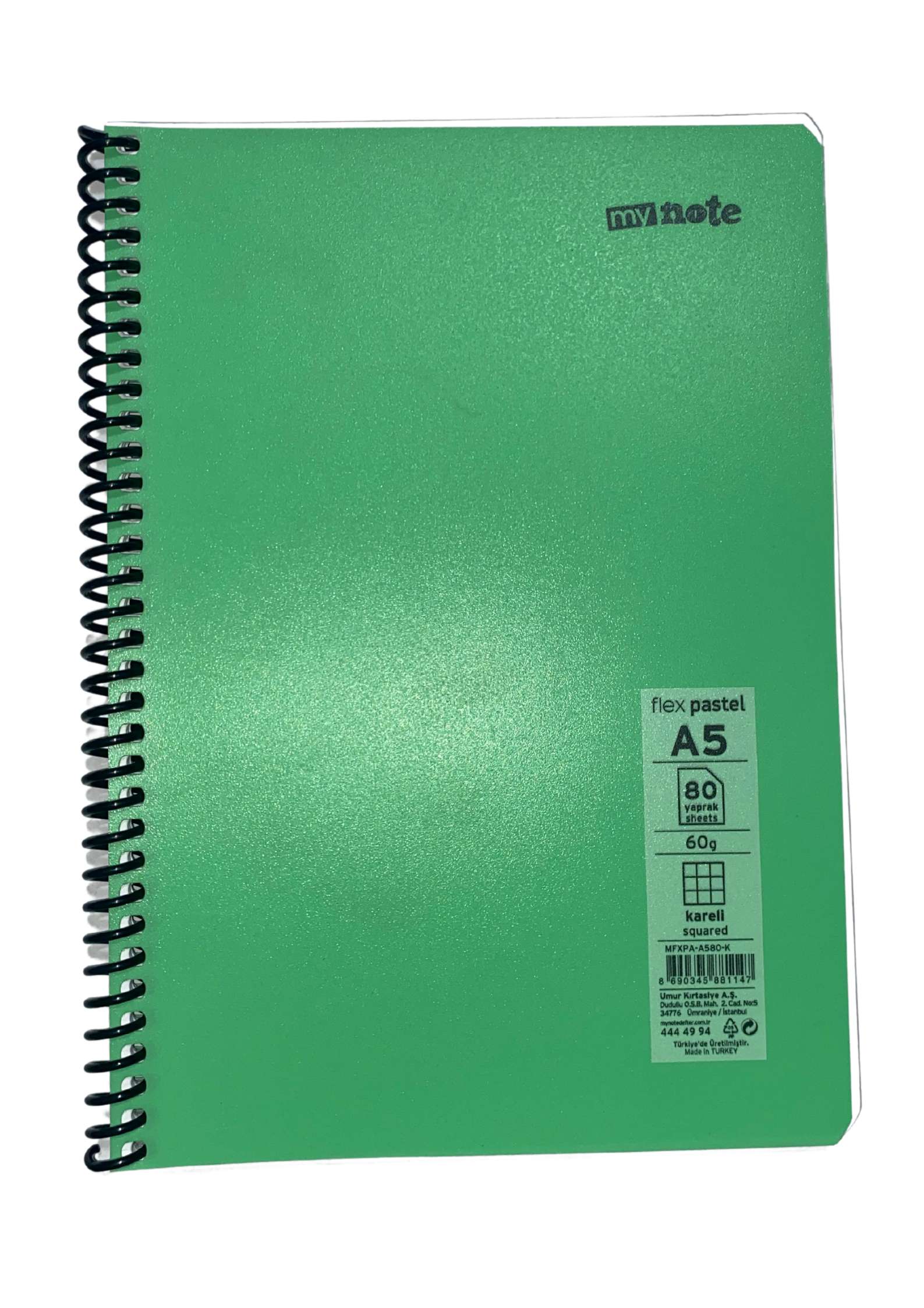 mynote FLEX PASTEL Defter A5 80 yp Kareli - Yeşil