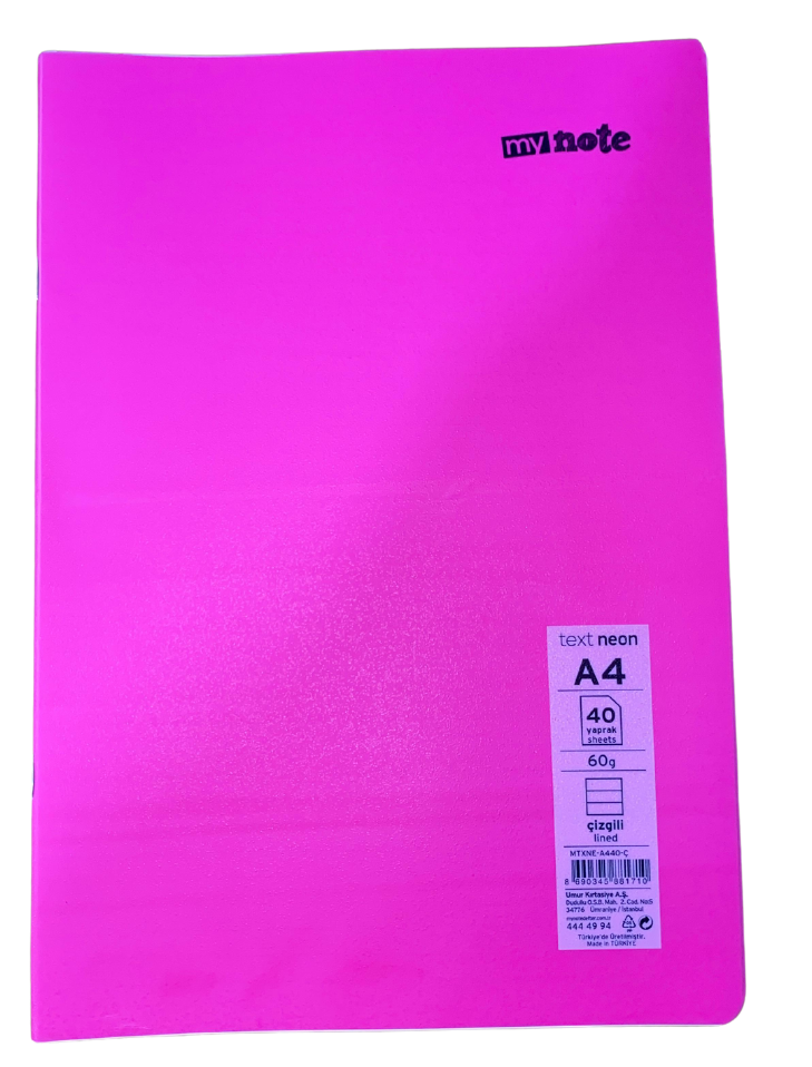 Mynote Text Neo Defter A4 40 Yp Çizgili - Pembe