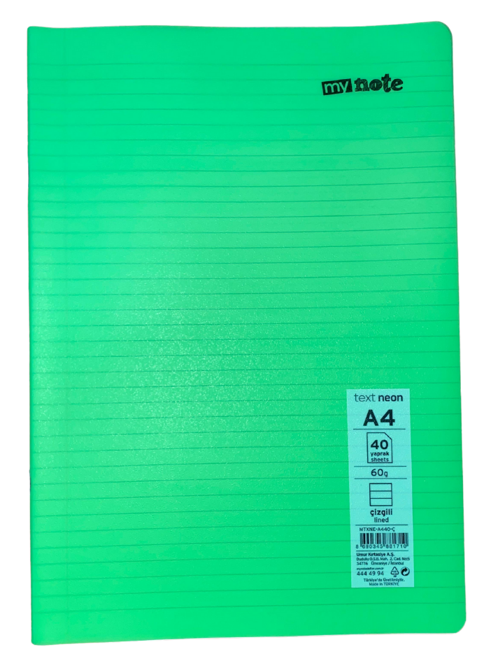 Mynote Text Neo Defter A4 40 Yp Çizgili - Yeşil