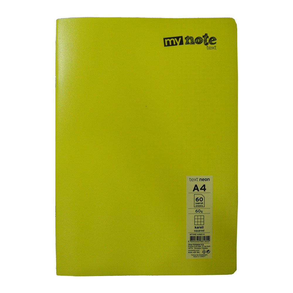 Mynote Text Neon Defter A4 60 Yp Kareli - Sarı