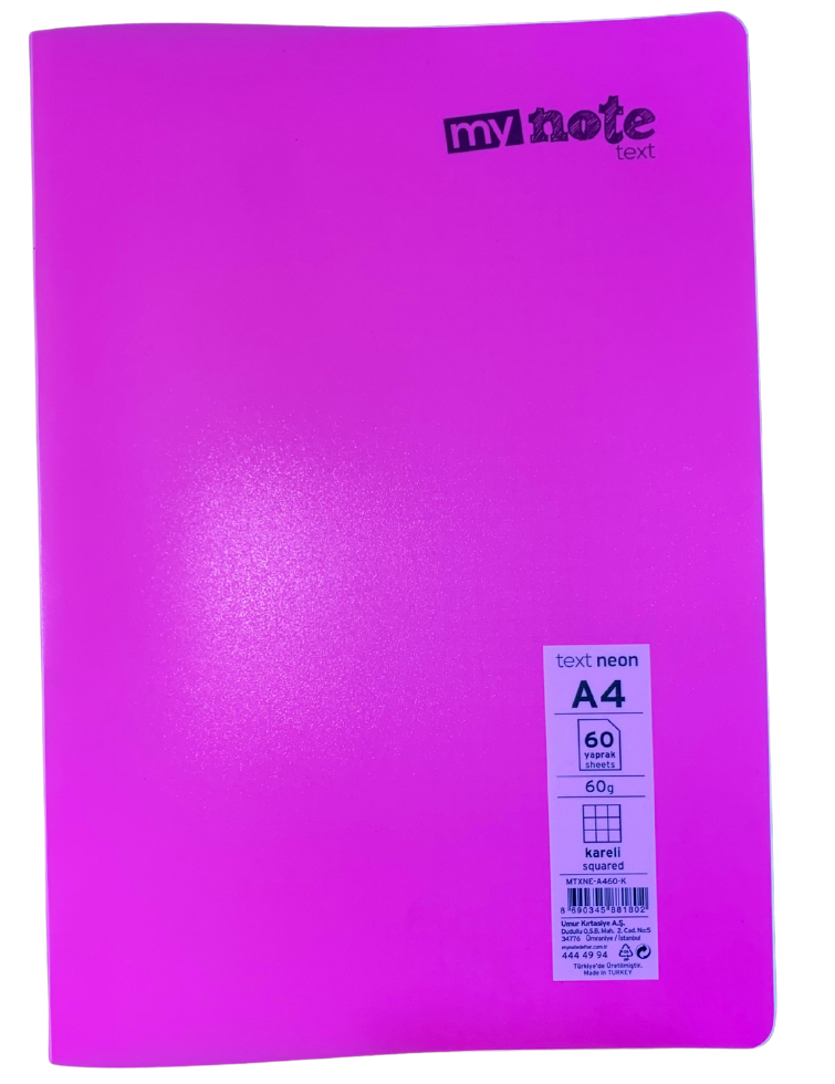 Mynote Text Neon Defter A4 60 Yp Kareli - Pembe