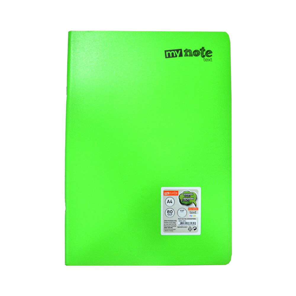 Mynote Text Neon A4 80yp Çizgili Defter - Yeşil