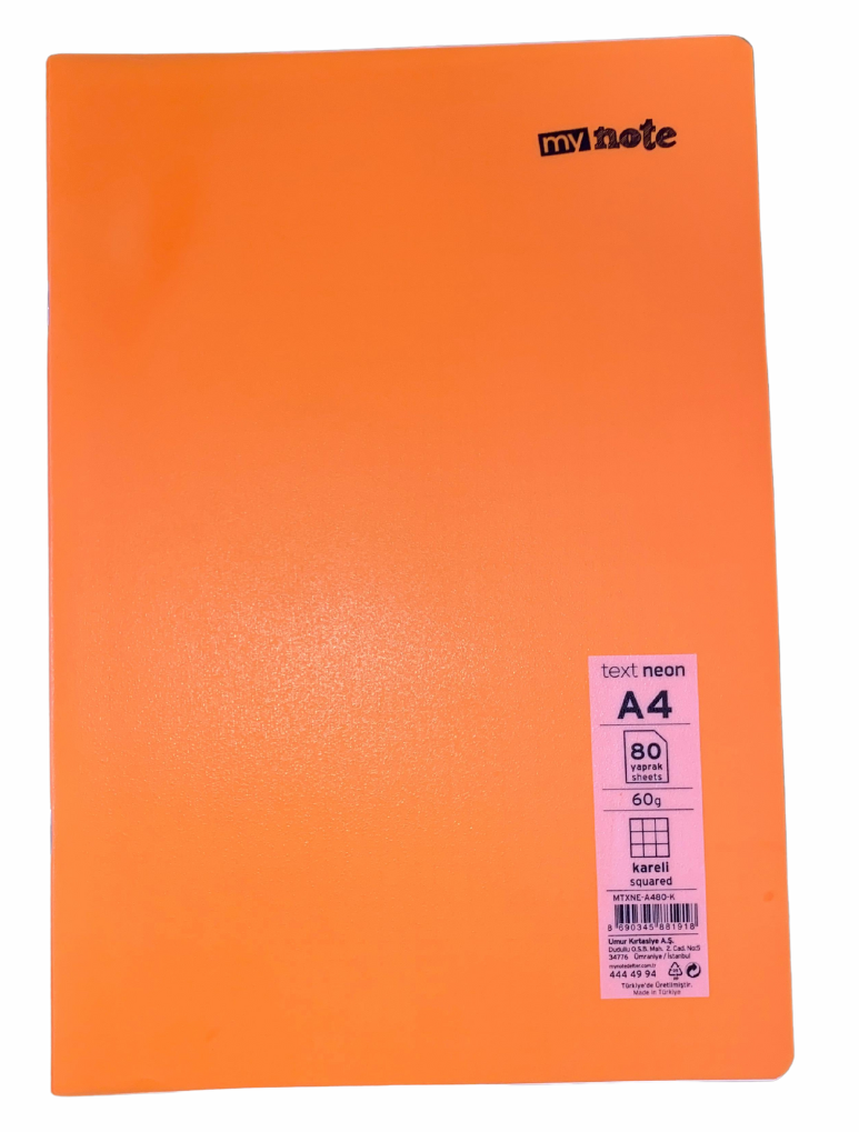 Mynote Text Neon Defter A4 80 Yp Kareli - Turuncu