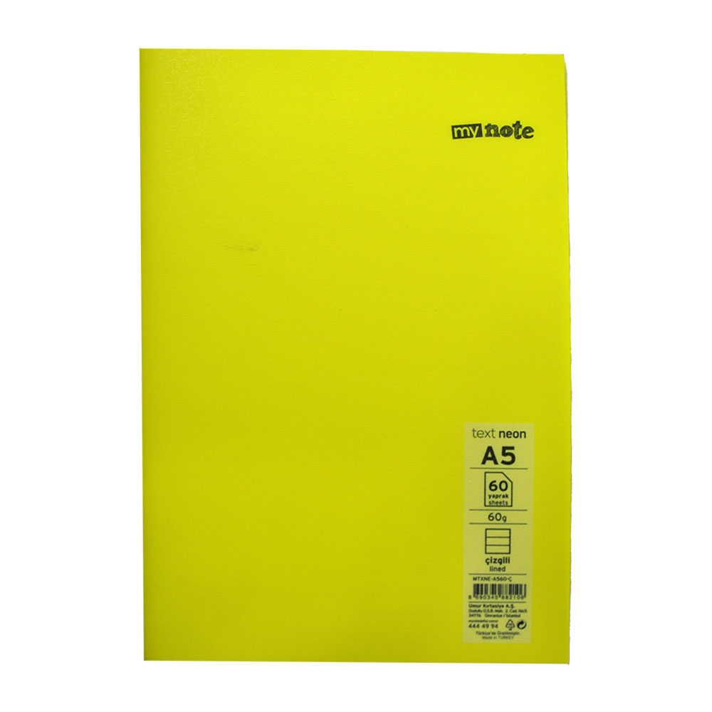 Mynote Text Neon Defter A5 60yp - Sarı