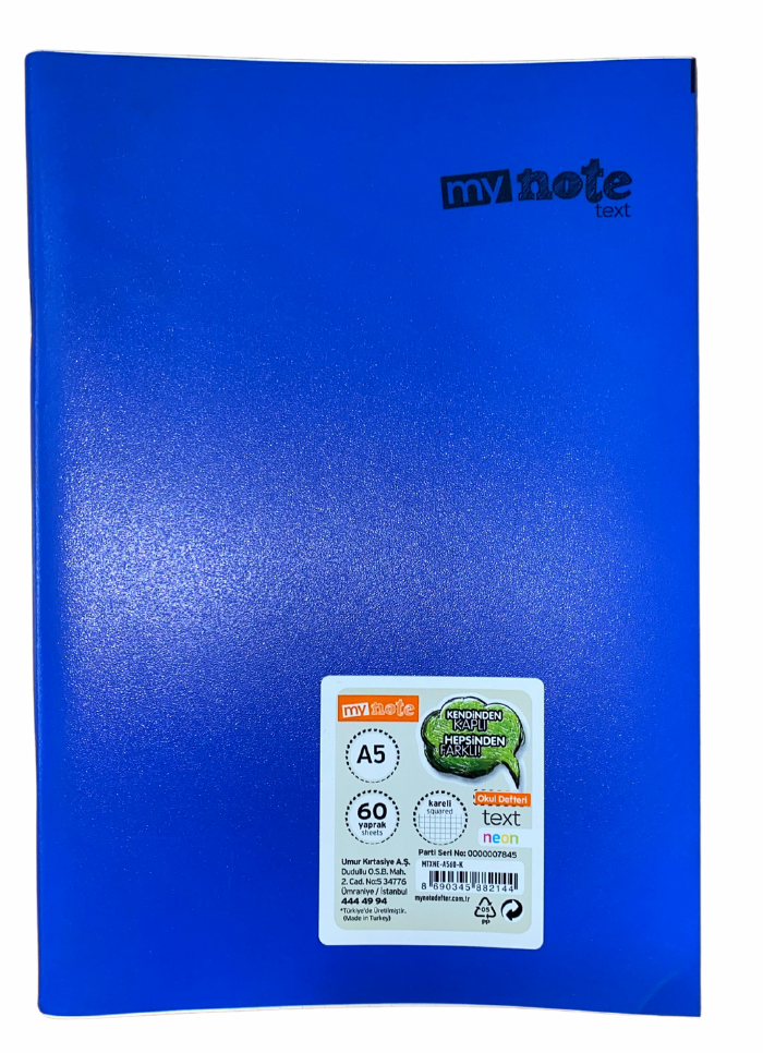 Mynote Text Neon Defter A5 60 Yp Kareli - Lacivert