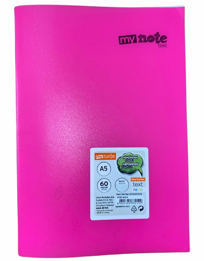 Mynote Text Neon Defter A5 60 Yp Kareli - Pembe