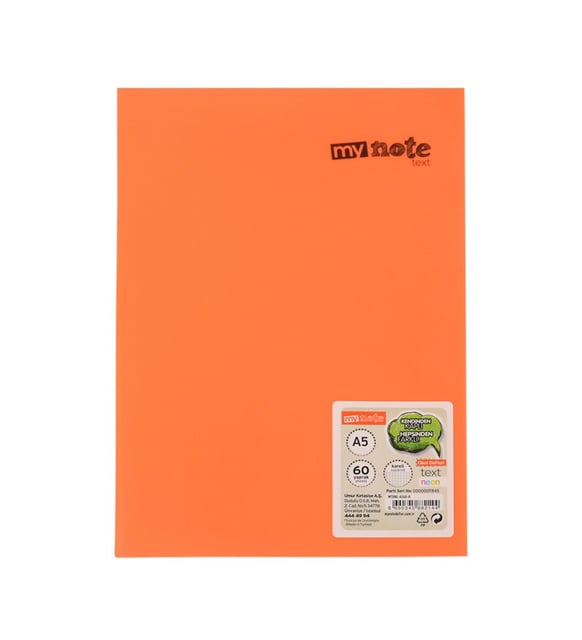 Mynote Text Neon Defter A5 60 Yp Kareli - Turuncu