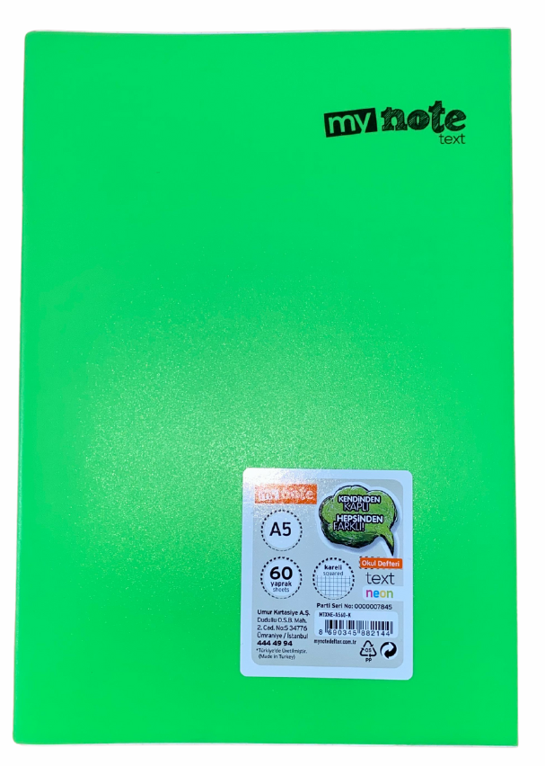 Mynote Text Neon Defter A5 60 Yp Kareli - Yeşil