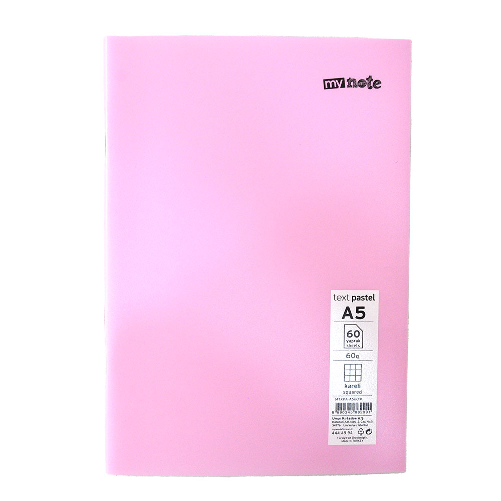 Mynote Text Pastel Defter A5 60yp Kareli - Pembe