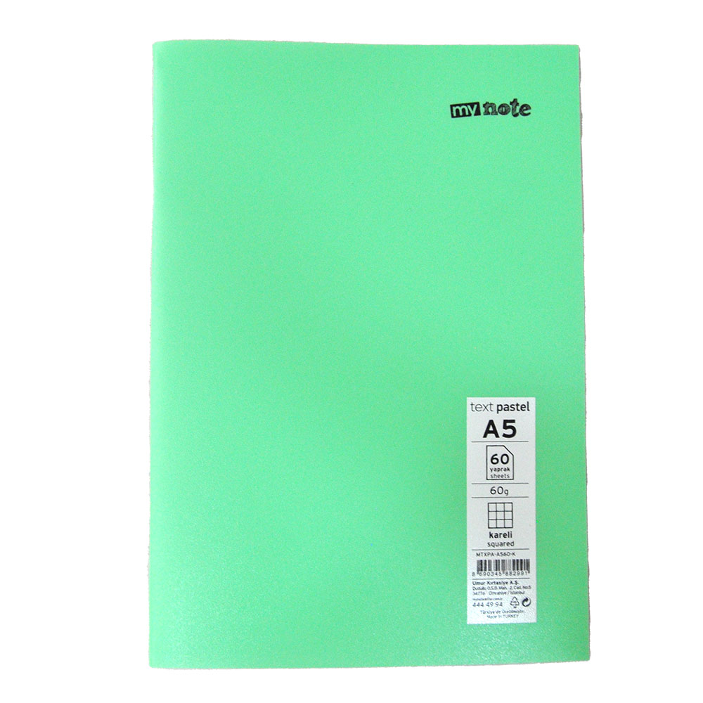 Mynote Text Pastel Defter A5 60yp Kareli - Yeşil