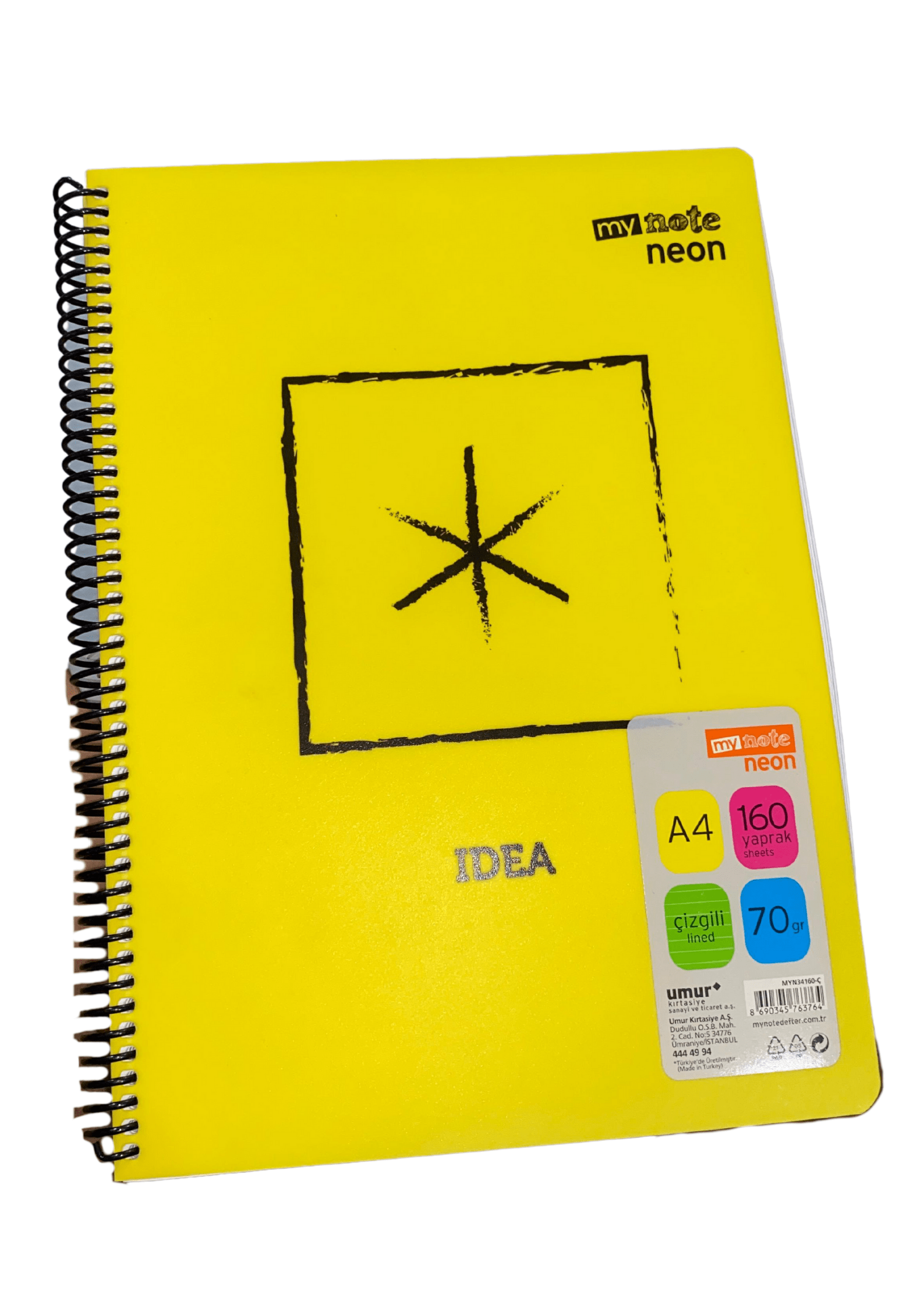 Mynote Neon Defter 160yp A4 Çizgili - Sarı İdea