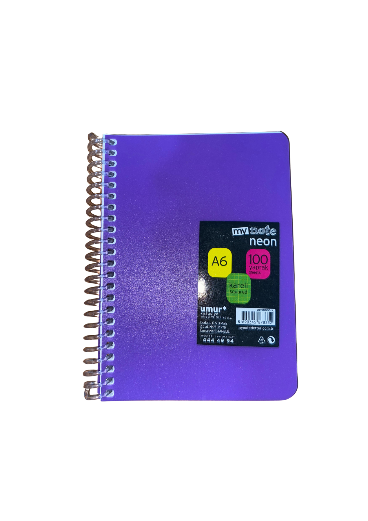 Mynote Neon Defter A6 100yp Kareli - Mor