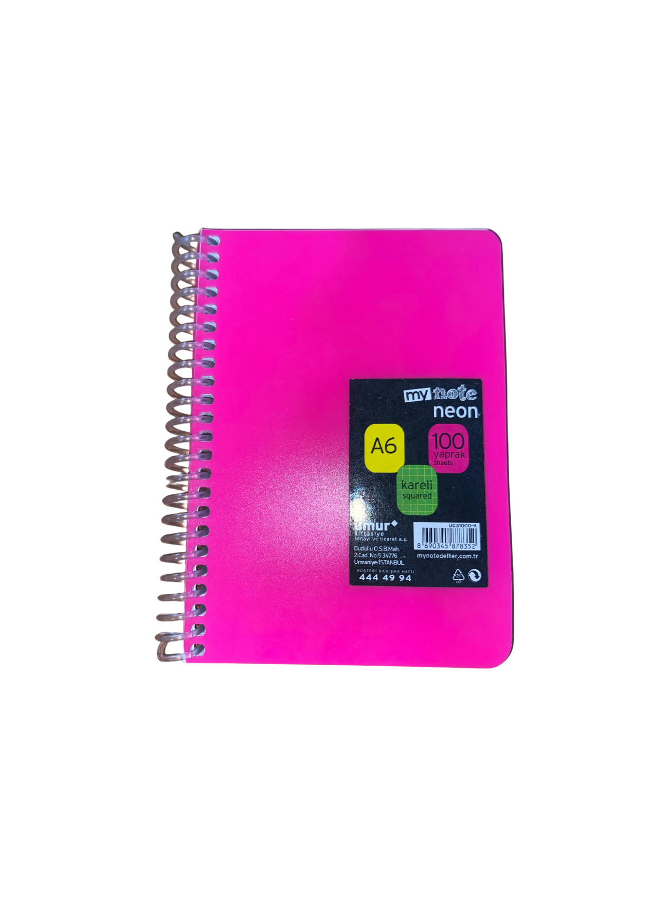 Mynote Neon Defter A6 100yp Kareli - Pembe