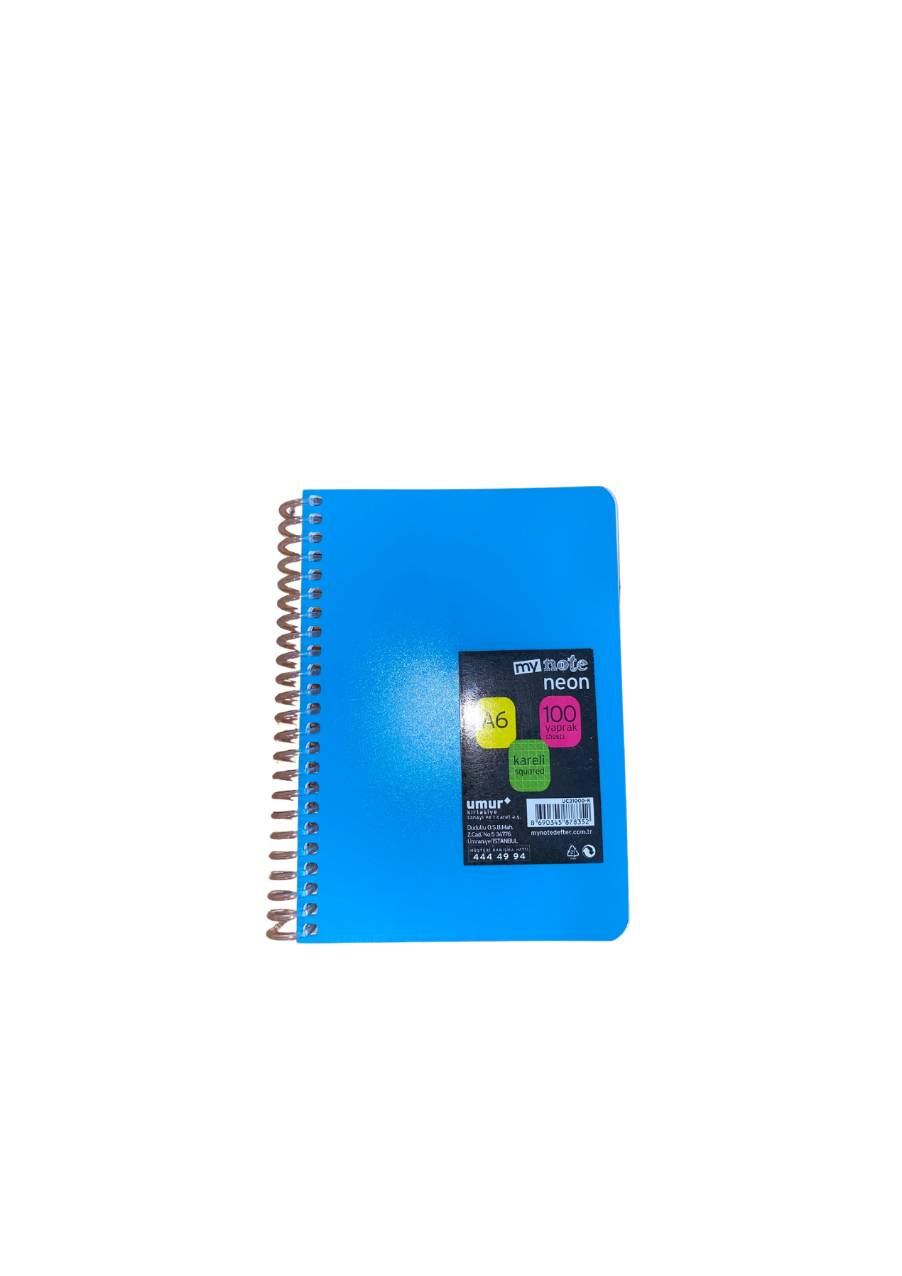 Mynote Neon Defter A6 100yp Kareli - Turkuaz