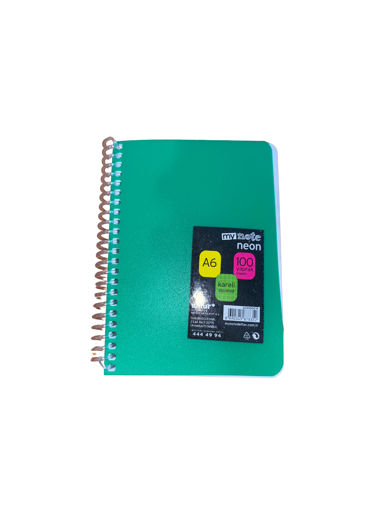 Mynote Neon Defter A6 100yp Kareli - Yeşil