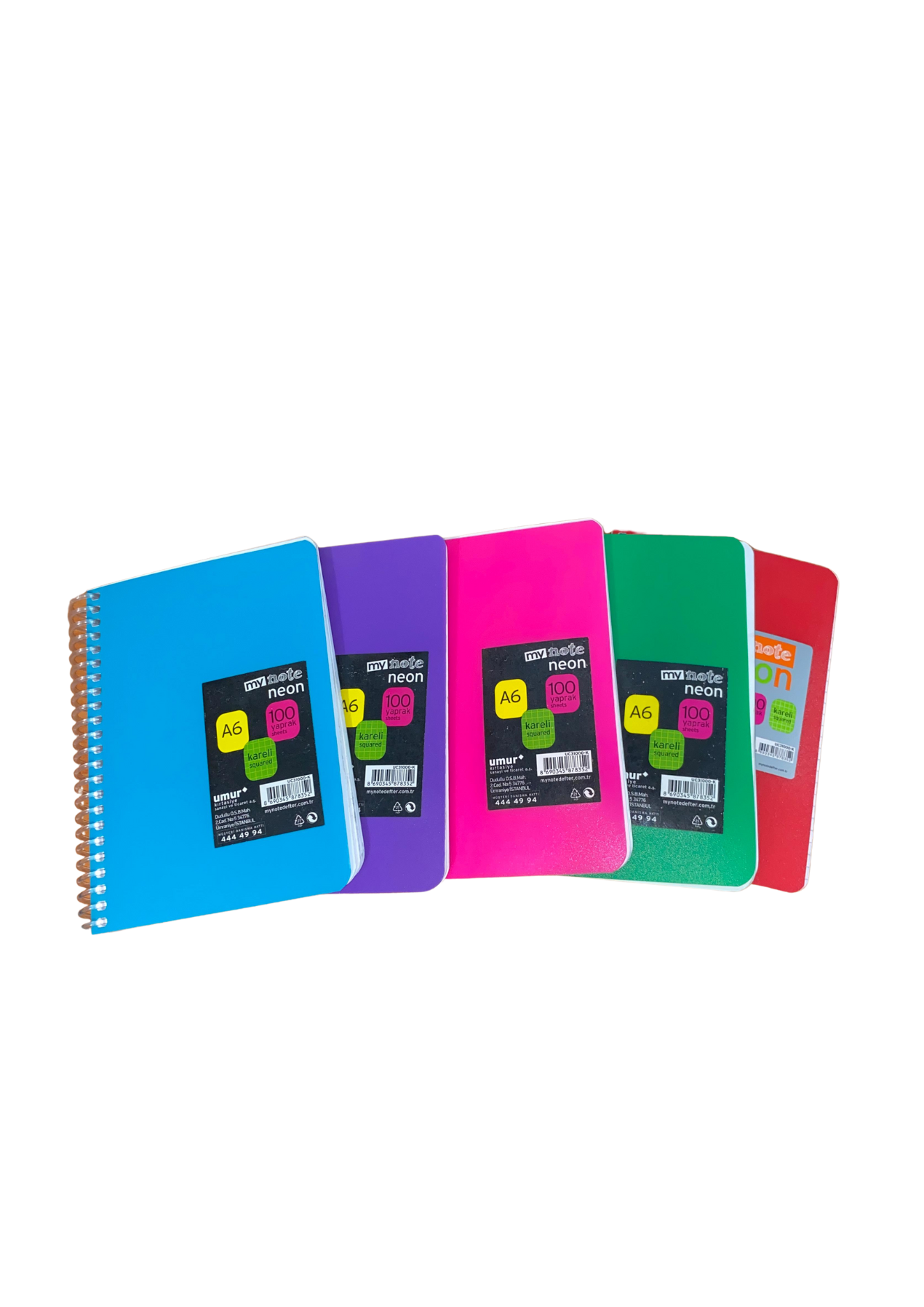 Mynote Neon Defter A6 100yp Kareli