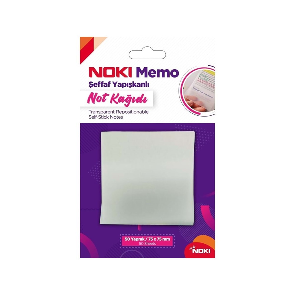 Noki Memo 75x75 Şeffaf Yapışkanlı Not Kağıdı 50yp