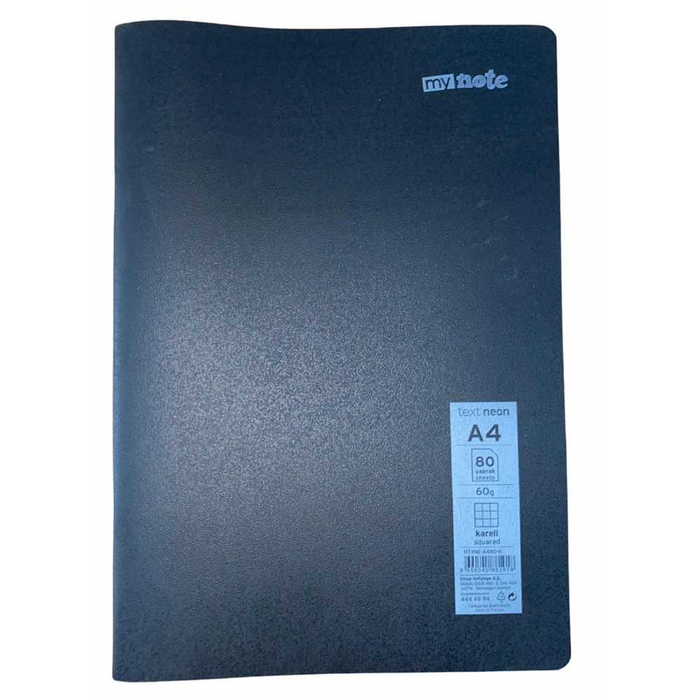 Mynote Text Neon Defter A4 60 Yp Kareli - Siyah